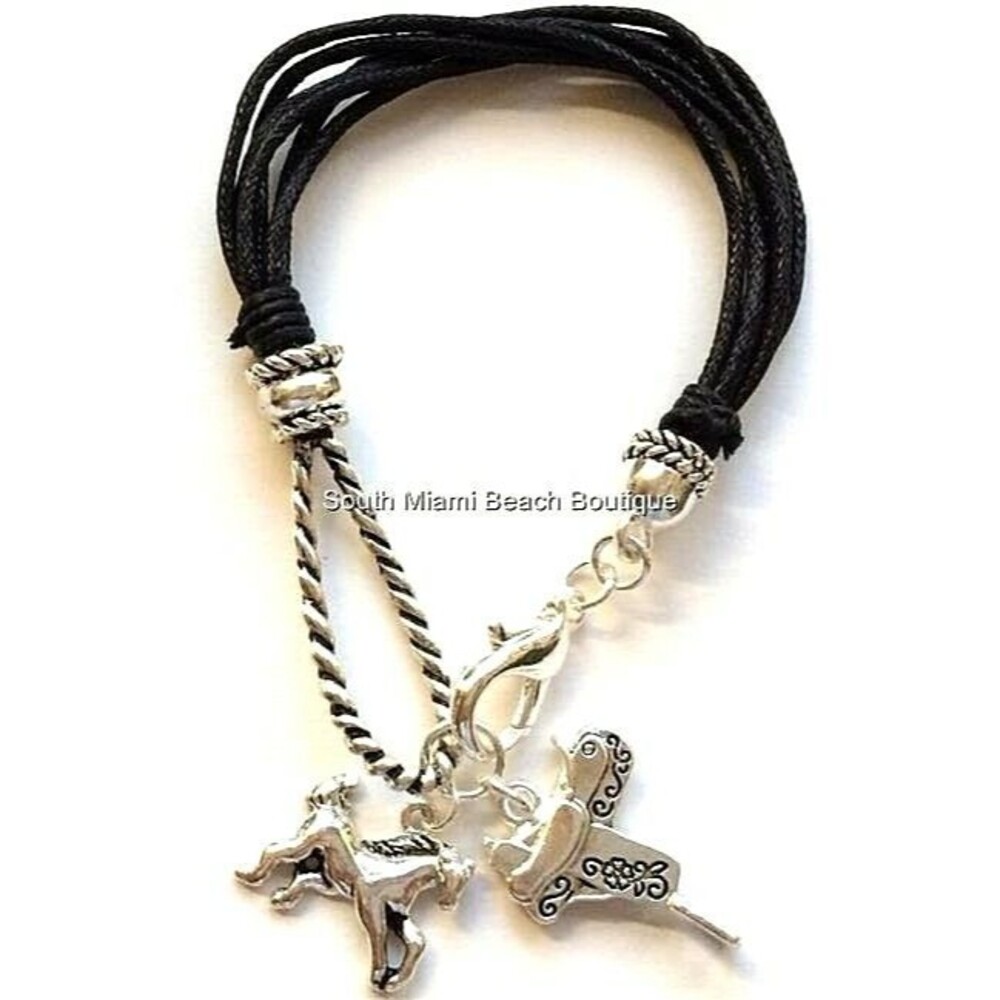 Vintage Silver Plated Horse Charm Bracelet Saddle Country Western Cowgirl 8"